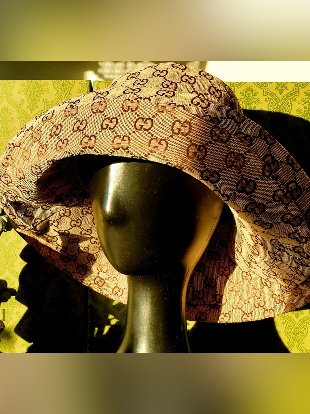 Beige Canvas in Large Wide Brim Monogram Bucket Hat Jacquard Sun Coverage Beach - Picture 13 of 16